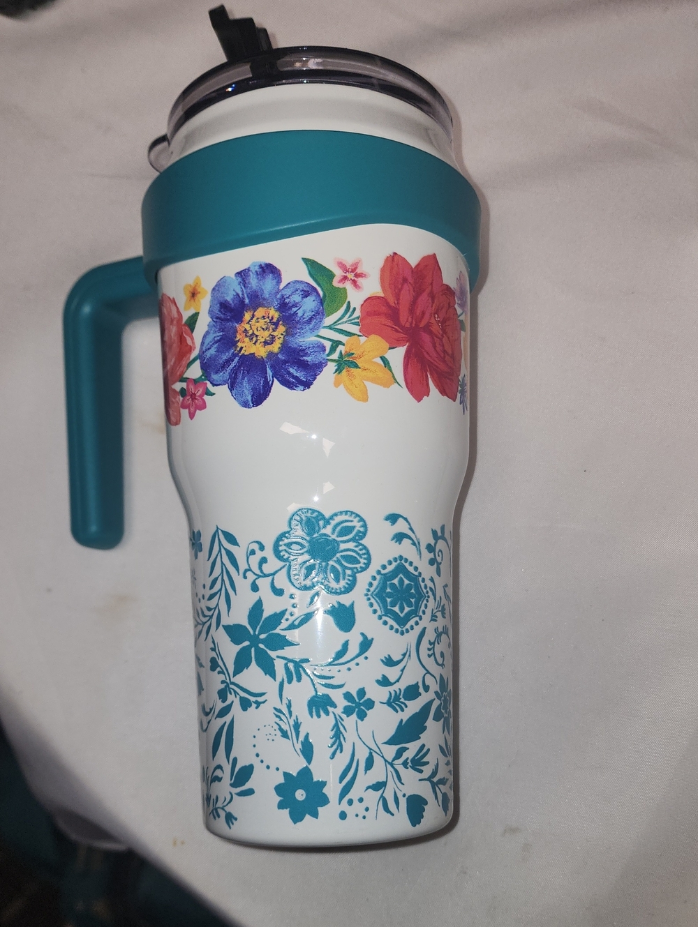 Teal Floral Insulated Travel Mug - Pioneer Woman